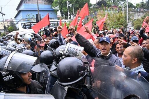 Supporters protest against the arrest of Nepali former prime minister KP Sharma Oli in Kathmandu on March 29, 2026.