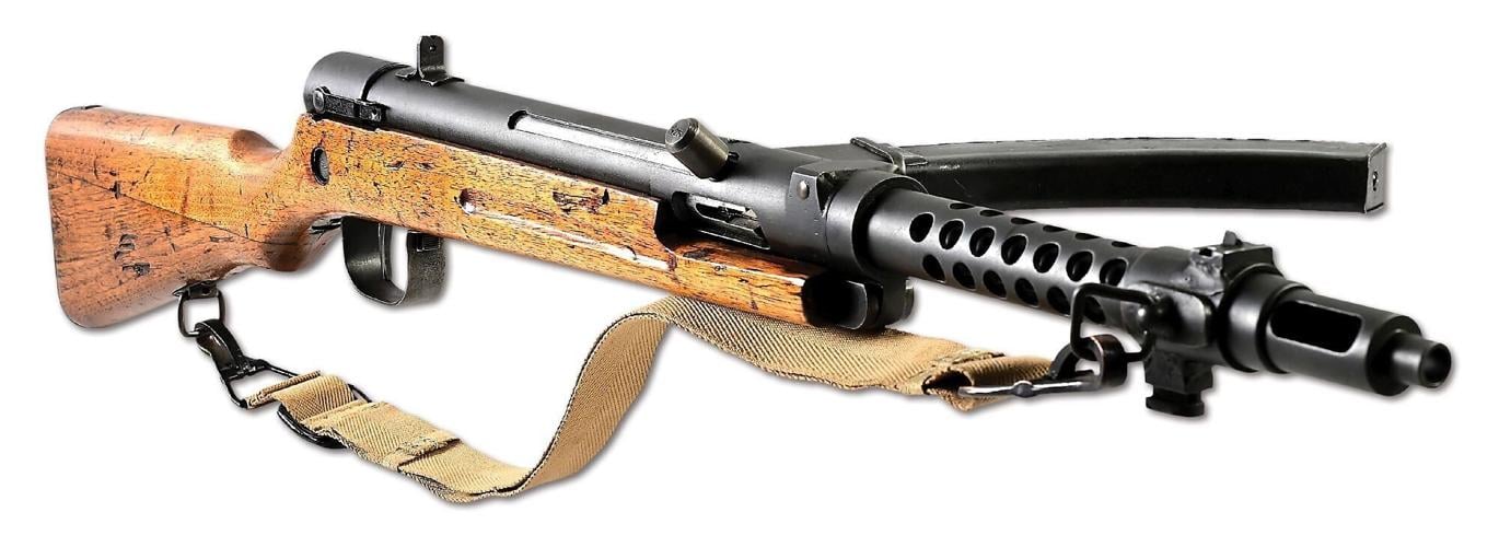 Japanese Type 100 machine gun, perhaps the most sought-after of all the Japanese machine gun models of World War II, manufactured by Nagoya Arsenal, including one original magazine. Sold for $110,700