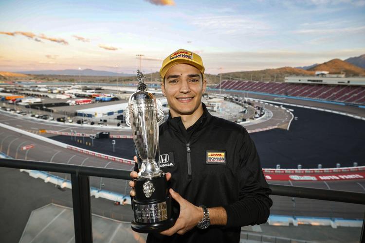BorgWarner presented Indianapolis 500 winner Alex Palou with his very own Championship Driver’s Trophy™, also known as a Baby Borg