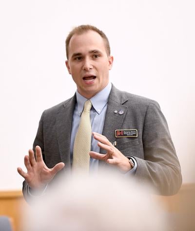 Cliff Williams / TPI Montgomery native and Alabama U.S. Congress District 2 candidate Hampton Harris (R) speaks to the Elmore County Republican Party about his vision oof serving in Congress looks like.
