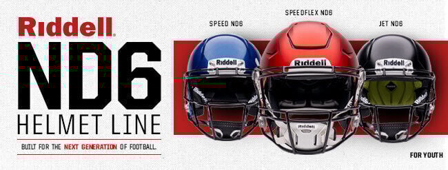 Riddell’s ND6 line includes SpeedFlex ND6, Speed ND6, and Jet ND6 models, all designed and engineered for youth football players who have not yet reached the high school level.