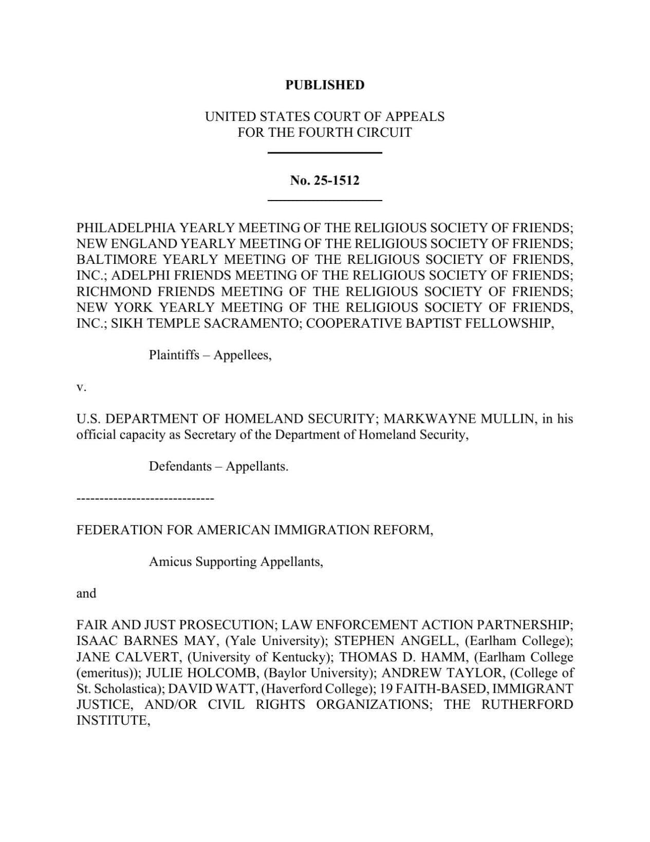 FNF - NC - Lawsuit 4th US Circuit Court of Appeals CBF v Homeland Security