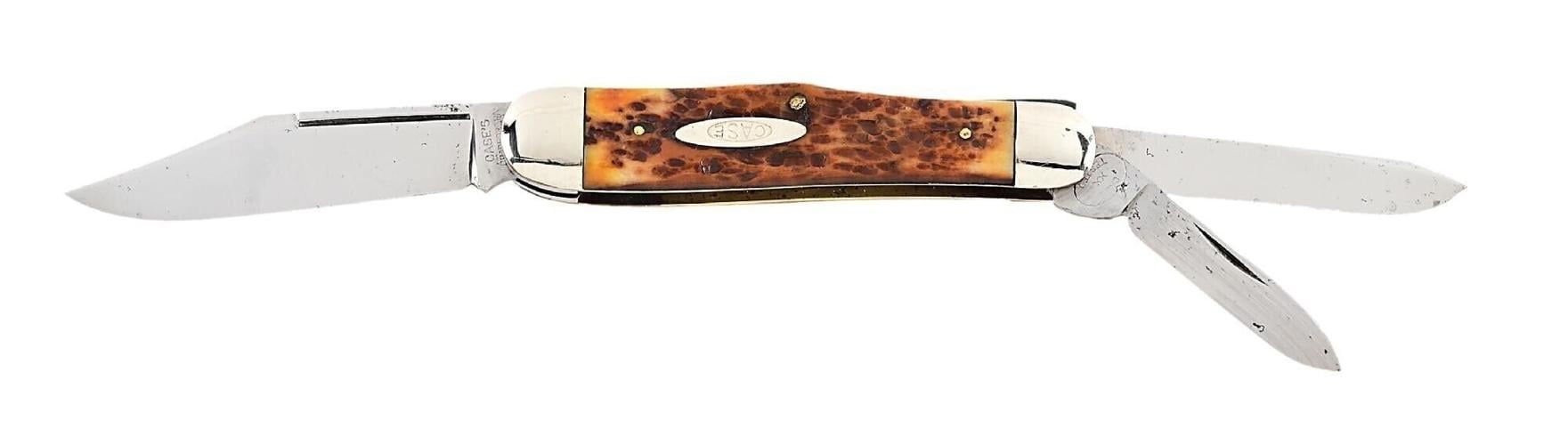 This pre-1915 Case (Bradford, Pa.) 6346½ three-back spring whittler with old Rogers bone handles salesman's sample was the overall top lot of the auction. Sold for $9,225