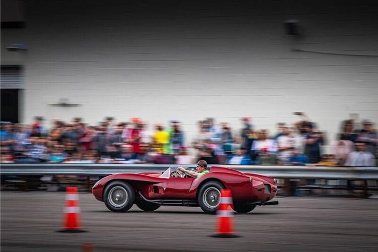 A 1958 Ferrari Testa Rossa demonstrates on the Simeone Museum tarmac during the 2025 24 Heures du Simeone. The fourth annual event returns June 13-14, 2026, featuring more than 40 historic car demonstrations, live coverage of the 24 Hours of Le Mans in ...