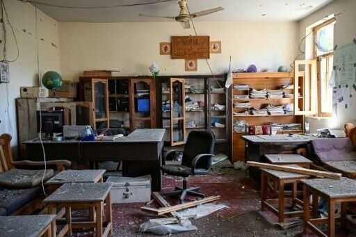 A damaged school administration office in Barikot village