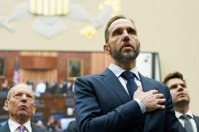 Former Special Counsel Jack Smith says the Pledge of Allegiance before testifying before the House Judiciary Committee about his prosecution of Donald Trump