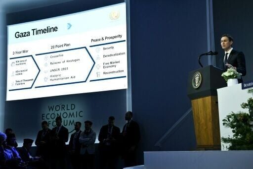 US businessman Jared Kushner presents his "master plan" for Gaza at the the World Economic Forum in Davos on Thursday
