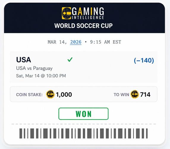 Gaming Intelligence World Soccer Cup Challenge slip experience.