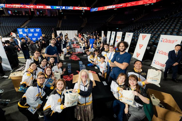 NBA players joined local students, executives from Las Vegas Sands and Sands China, and Sands Cares Ambassadors in assembling care packages during the Tip-Off Day of the “NBA Cares x Sands Cares Community Impact Week 2026” at The Venetian Arena on Thurs...