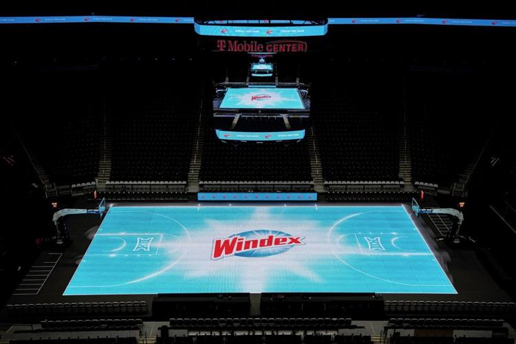 The ASB GlassFloor LED court features integrated technology capable of displaying dynamic digital graphics beneath the playing surface
