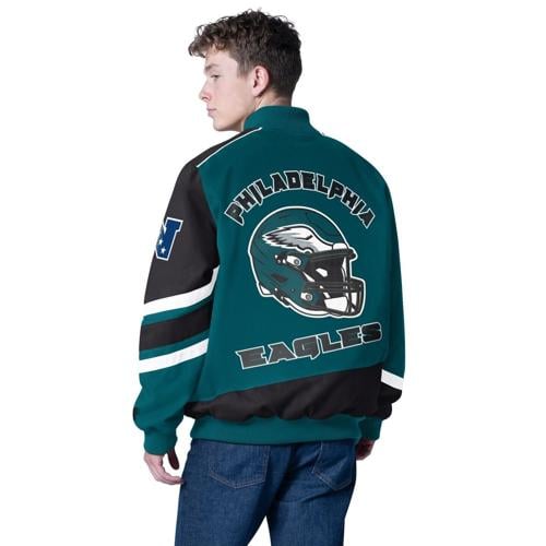 Pro Player Philadelphia Eagles racing jacket, available on Amazon.com.