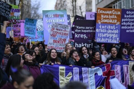 Despite a ban on demonstrations, the women were able to march unhindered through the streets albeit under a heavy police presence