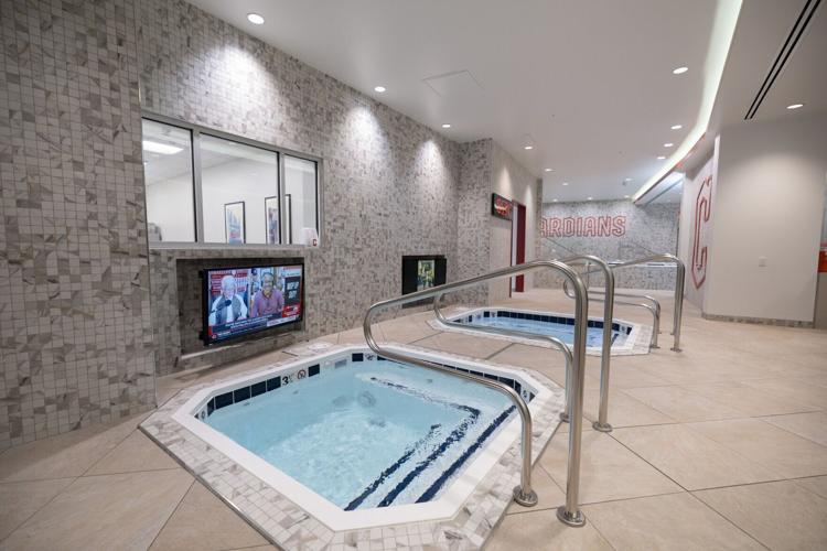 Cleveland Guardians hydrotherapy room featuring SwimEx(R) 1000 T therapy pool with dedicated hot and cold plunges.