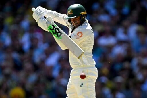 Usman Khawaja on his way to 82 after a late call-up for the third Test at Adelaide