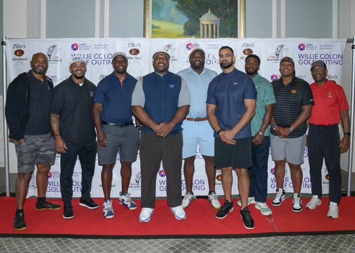 Sports celebrities come together at the 12th Annual Willie Colon Golf Outing benefiting the Lupus Research Alliance. Pictured (from left to right): Amani Toomer, Jonathan Casillas, David Harris, Willie Colon, Phil Alexander, Oday Aboushi, Quincy Enwau, ...