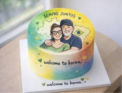 This undated handout photo released by the South Korean Presidential Office in Seoul shows a cake decorated with an illustration of Brazil's President Luiz Inacio Lula da Silva and his wife Rosangela da Silva to welcome their visit to South Korea