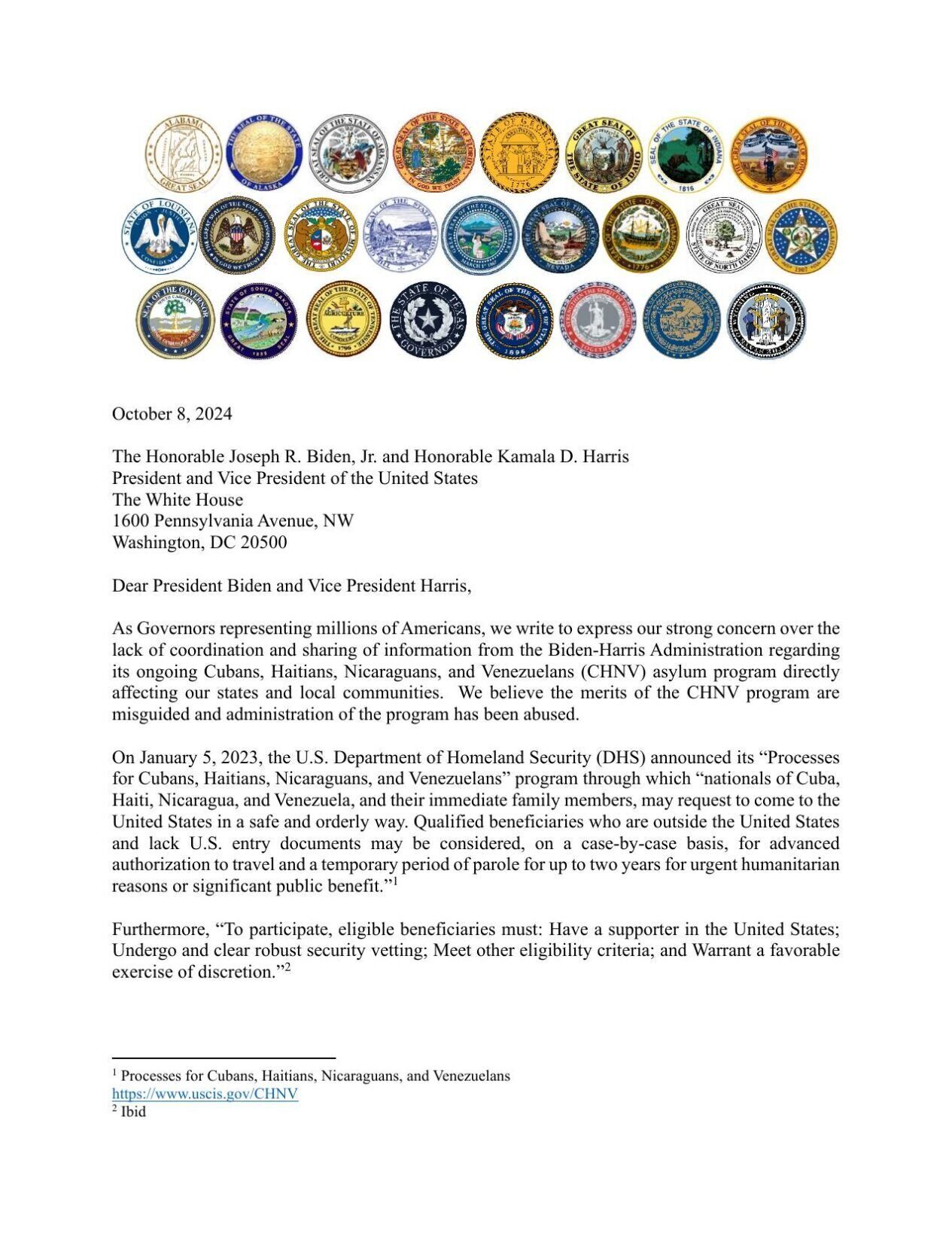 Joint Letter to Biden Administration on CHNV Program - 10.8.24.pdf
