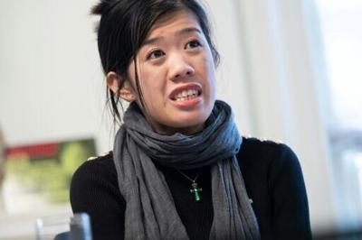 Claire Lai, daughter of jailed Hong Kong publisher and democracy activist Jimmy Lai, speaks in Washington