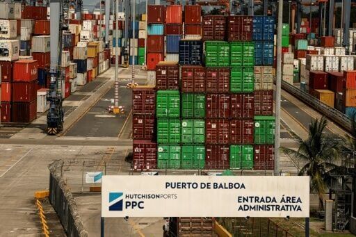 This view shows the Port of Balboa at the Pacific Ocean entrance to the Panama Canal