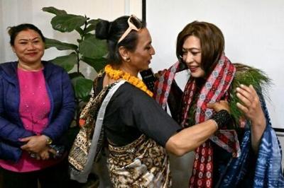 Bhumika Shrestha (R) is Nepal's first elected transgender woman lawmaker