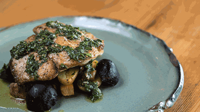 Pan-Seared Red Fish Baby Beets, Yukon Gold Potatoes and Chimichurri