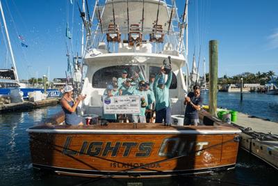 The team enjoys celebrates in honor of the Lights Out Boston win in Key West.