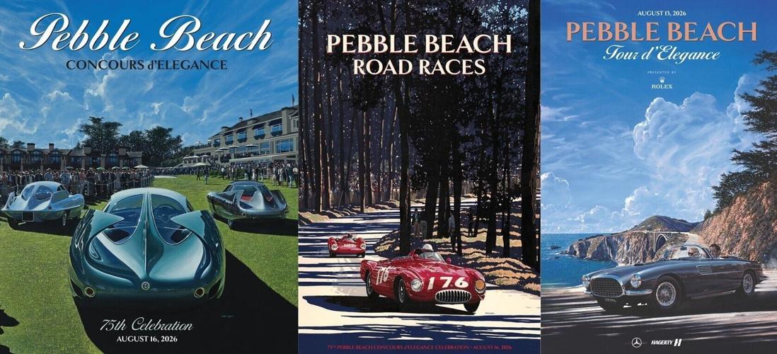 The poster collection honors the Pebble Beach Concours d'Elegance, the Pebble Beach Tour d'Elegance and, for the first time ever, the legacy of the Pebble Beach Road Races, which led to the creation of the Concours.