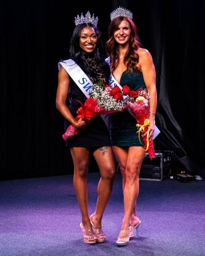 Trinity Winters (left), winner of the 2026 Miss Swimsuit USA New Mexico competition, and runner-up Erin Heintschel celebrate after being
crowned at OHKAY Hotel Casino. Both will represent New Mexico at the Miss Swimsuit USA National Competition in Octob...