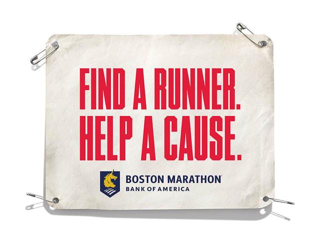 Boston Marathon runners tag saying "Find a runner. Help a Cause."