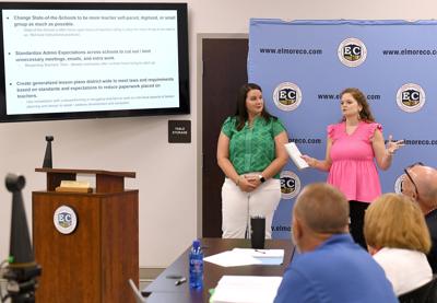 Cliff Williams / TPI Holtville Middle School instructional coach and teacher Courtney Terry, left, and Holtville High School math teacher Lyndee Antley are members of the Elmore County Schools teacher retention committee. They recently presented ideas from surveys and conversations to the Elmore County Board of Education of issues teachers face in the classroom.