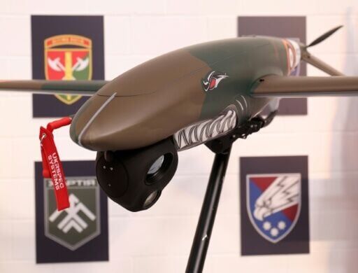 A Ukrspecsystems Shark reconnaissance drone in Spitfire livery is among the drones aimed at boosting Kyiv's supply chain