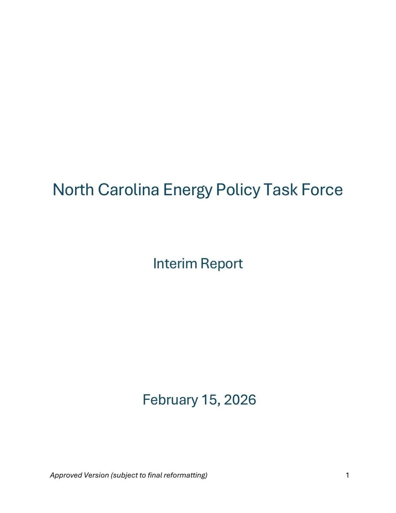 FNF - NC - North Carolina Energy Policy Task Force Interim Report February 2026