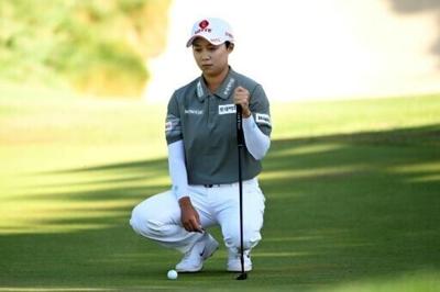 Kim Hyo-joo lines up a putt on her way to victory at the LPGA Tour's Fortinet Founders Cup in Menlo Park