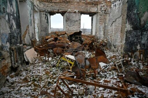 A destroyed school in Tsupivka just north of Kharkiv