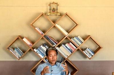 Sonam Wangchuk, a Ladakh environmental activist speaking during an interview with AFP at his office in Leh on May 17, 2024