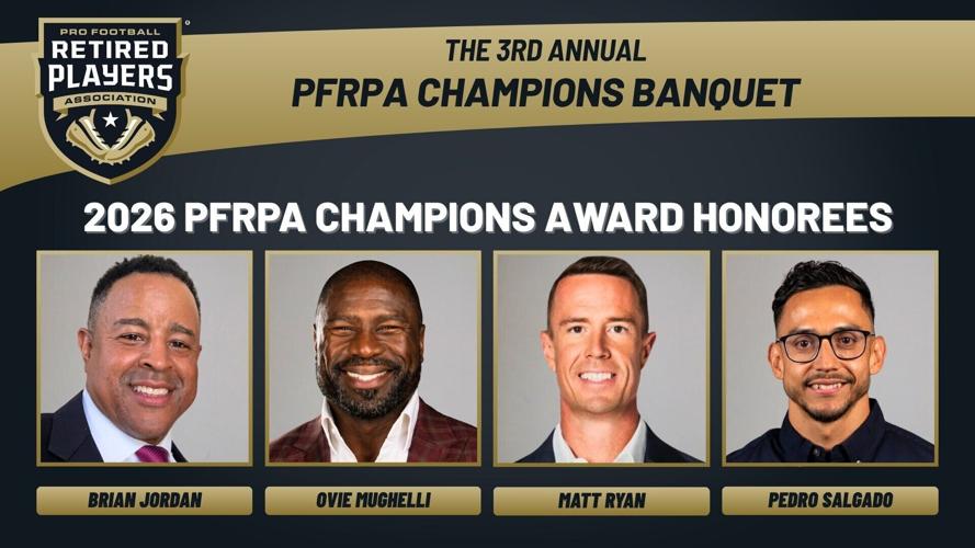 PFRPA Champions Award recipients (L-R): Brian Jordan; Ovie Mughelli; Matt Ryan; and Pedro Salgado.
