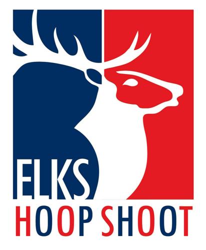 Elks Hoop Shoot logo features a blue and red background with an Elk on top. (PRNewsfoto/ELKS NATIONAL FOUNDATION, INC.)