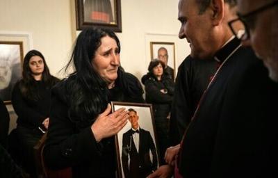 Suad Jallad's son Shadi was killed earlier this week by an Israeli airstrike in the southern Lebanese border village of Ain Ebel, and was comforted by the Apostolic Nuncio to Lebanon Paolo Borgia