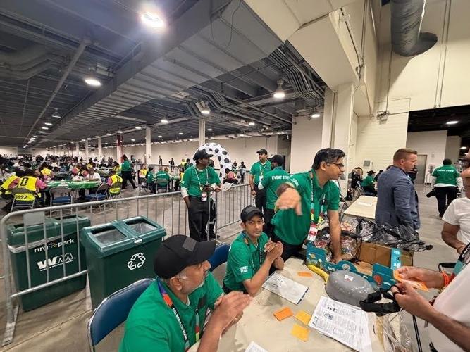 Sewa volunteers welcomed thousands of fans at FIFA World Cup matches at Houston's NRG Stadium, assisting with entry screening, ticket scanning, and directions