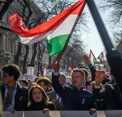 The Tisza party led by Hungarian politician Peter Magyar (R) is vying for power in opposition to nationalist prime minister Viktor Orban