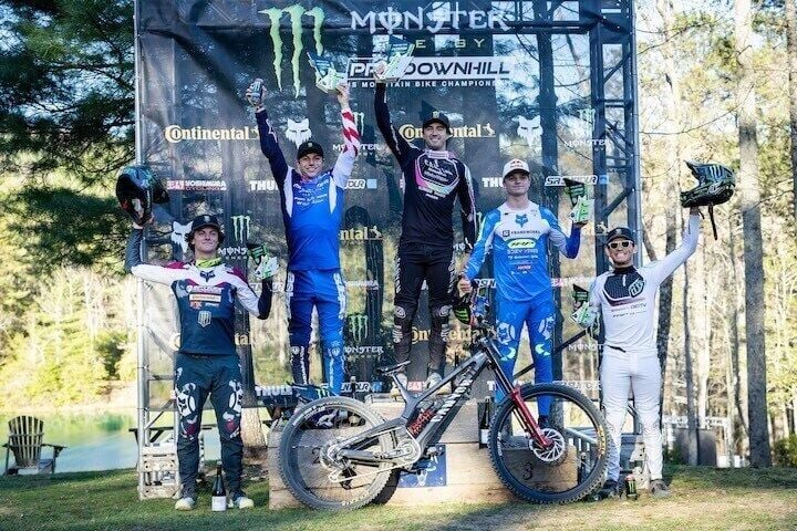 Monster Energy's Luca Shaw Takes First Place in the Pro Men's Division, Ryan Pinkerton Takes Second, Ryder Lawrence Lands in 4th, and Dante Silva Takes 5th at Round 1 of the 2026 Monster Energy Pro Downhill Series in Ride Rock Creek, North Carolina