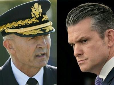 A combination of pictures shows US Army Chief of Staff General Randy George (L) and US Secretary of Defense Pete Hegseth