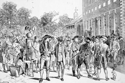 A Harper's Weekly image of the first reading of the Declaration of Independence outside Independence Hall in Philadelphia on July 8, 1776.