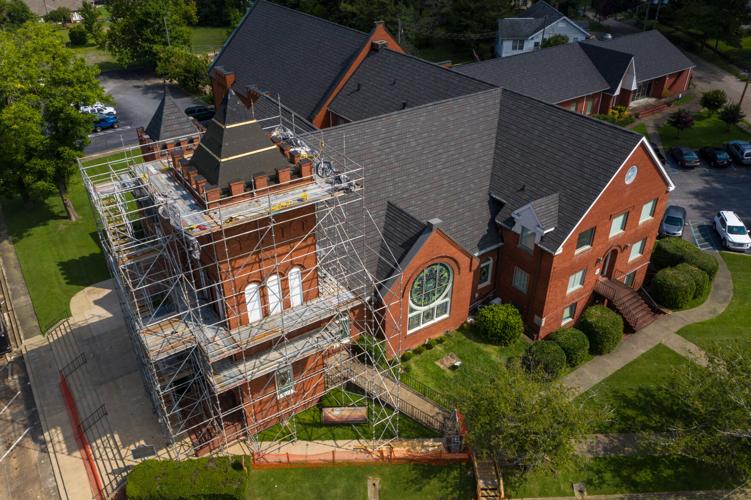 Tower of First United Methodist Church Gets a New Roof