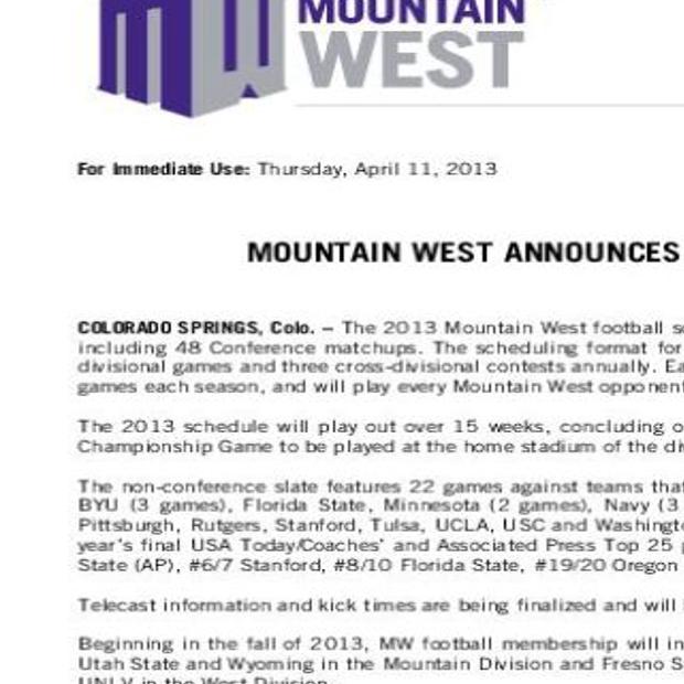 Mountain West Releases Football Schedule Pokes Authority Trib Com