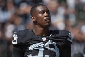 September 20, 2015; Oakland, CA, USA; Oakland Raiders defensive end Aldon Smith (99) during the first quarter against the Baltimore Ravens at O.co Coliseum. The Raiders defeated the Ravens 37-33.