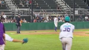 Hunter Stonecipher scores the winning run on a wild pitch to give the Casper Spuds a 7-6 victory over the Oahe Zap on Tuesday night.