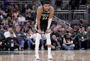 Milwaukee Bucks forward Giannis Antetokounmpo (34) is shown during the first half of their game against the Denver Nuggets Friday, January 23, 2026 at Fiserv Forum in Milwaukee, Wisconsin.



Mark Hoffman/Milwaukee Journal Sentinel