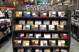 Music CDs are seen on display at the Rough Trade NYC record store in Brooklyn, New York