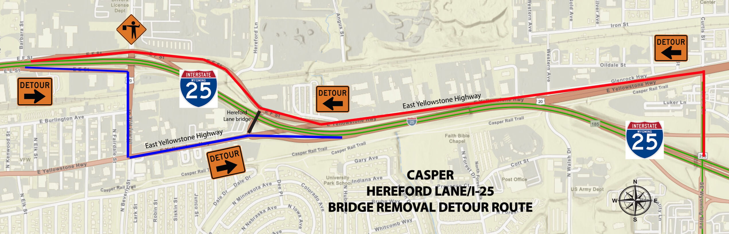 Hereford Lane bridge closure detour graphic